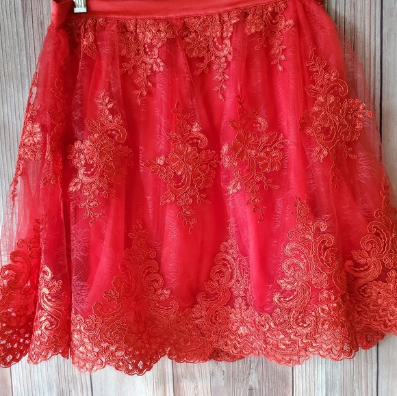 A.Drea 2 Piece Dress A-Line Floral Lace Red Size M - Picture 6 of 15